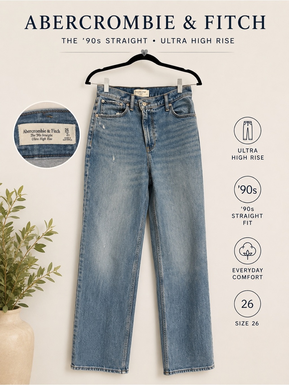 Abercrombie & Fitch '90s Straight Ultra High Rise Jeans - Light Blue Wash